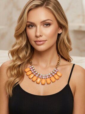 Bijou  coral beads  with sparkling stones statement necklace